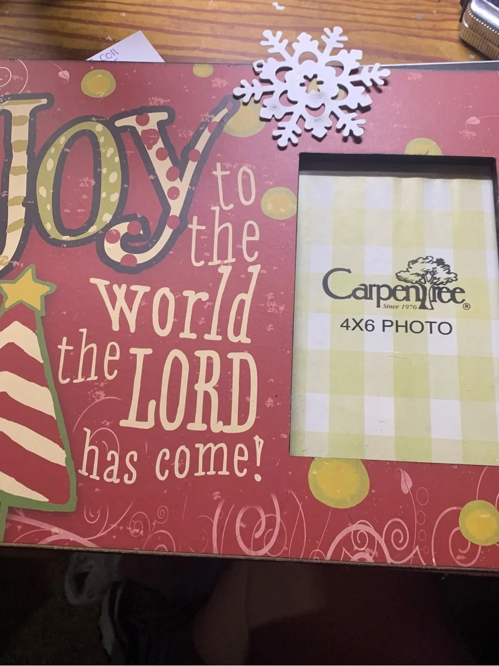 Large CarpenTree Wooden Holiday Joy To The World Photo Frame 4 x 6